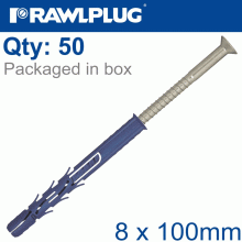 RAWLPLUG Nyl Frame Fixing S-Steel + Csk Screw 8.0Mmx100Mm X50 -Box