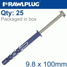 RAWLPLUG Nyl Frame Fixing S-Steel + Csk Screw 9.8Mmx100Mm X25 -Box