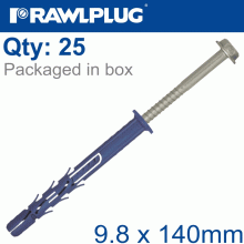RAWLPLUG Nyl Frame Fixing S-Steel + Csk Screw 9.8Mmx140Mm X25 -Box