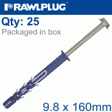 RAWLPLUG Nyl Frame Fixing S-Steel + Csk Screw 9.8Mmx160Mm X25 -Box
