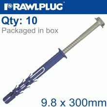 RAWLPLUG Nyl Frame Fixing S-Steel + Csk Screw 9.8Mmx300Mm X10 -Box