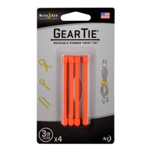 Nite Ize Gear Tie Reusable Rubber Twist Tie 3 In .- 4 Pack - Bright Orange