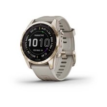 Garmin fenix 7S Pro, Sapphire Solar Edition - Soft Gold Stainless Steel with Light Sand Silicone
