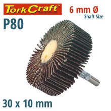 Tork Craft Flap Wheel 30 X 10 X 6mm Shaft 80 Grit Per Each (100 Per Box)
