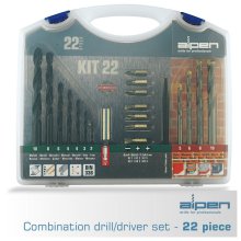 Alpen Drill And Screwdriver Bit Set 22 Piece In Carry Case Steel & Masonry