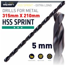 Alpen HSS Drill Bit 5mm 315x210mm Extra Long