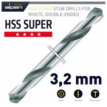 Alpen HSS Super Drill Bit Double Ended 3.2mm 2/Pouch