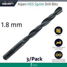 Alpen Hss Sprint Drill Bit 1.8Mm 3/Pack