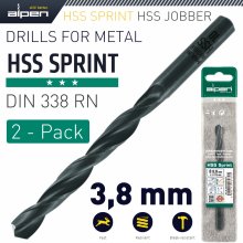 Alpen Hss Sprint Drill Bit 3.8Mm 2/Pack