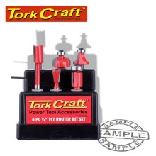 Tork Craft Router Bit Set 6pc Plastic Box 1/4 Shank