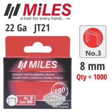 Miles Galvinised Staples 22g Jt21 8mm X 1000pcs Miles No3