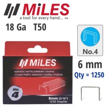 Miles Galvinised Staples 18g T50 6mm X 1250pcs Miles No4
