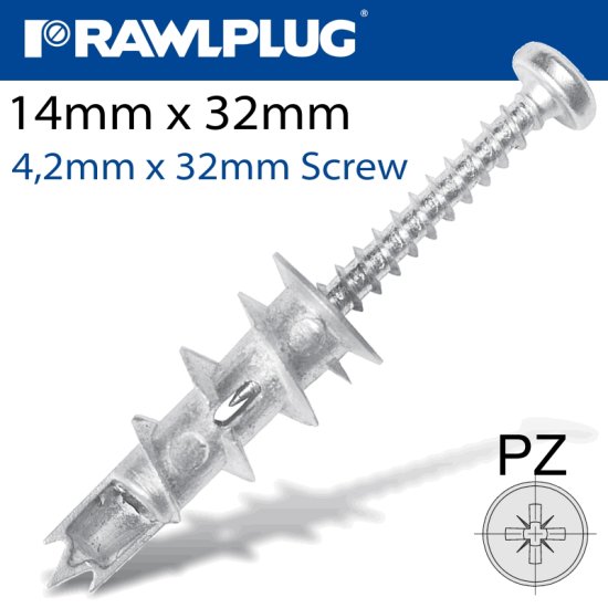 RAWLPLUG Metal Self Drilling Fixing+Screws 14Mmx32Mm X100-Box - Click Image to Close