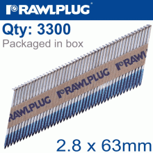 RAWLPLUG Nail Bright Clipped 2.8Mmx63Mm X3300-Box Paper Collated 0 Mic