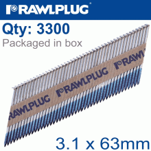 RAWLPLUG Nail Silver Galv Clipped 3.1Mmx63Mm X3300-Box Paper Collated 10Mic