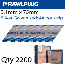 RAWLPLUG Nail Bright Clipped 3.1Mmx75Mm X2200-Box Paper Collated 0 Mic