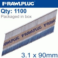 RAWLPLUG Nail Silver Galv Clipped 3.1Mmx90Mm X1100-Box Paper Collated 10Mic