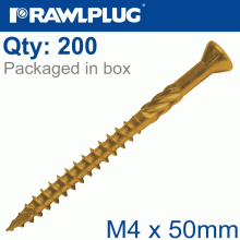 RAWLPLUG R-Dsx Screws M4 X 50X30 Ginger Ruspert X200-Box