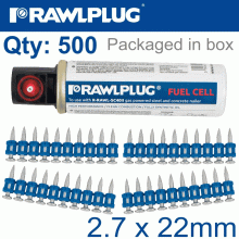 RAWLPLUG Pins For Concrete 2.7Mmx22Mm X500 Per Box + 1 Fuel Cell