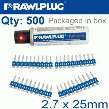 RAWLPLUG Pins For Concrete 2.7Mmx25Mm X500 Per Box + 1 Fuel Cell