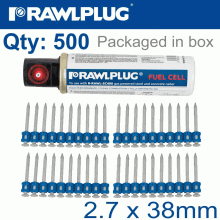 RAWLPLUG Pins For Concrete 2.7Mmx38Mm X500 Per Box + 1 Fuel Cell