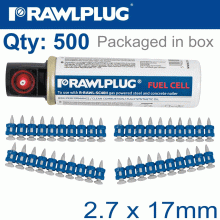 RAWLPLUG Pins For Concrete 2.7Mmx17Mm X500 Per Box + 1 Fuel Cell
