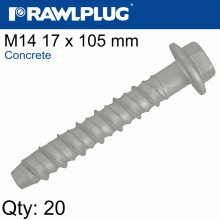 RAWLPLUG Concrete Screwbolt M14 17X105Mm Hex Flange Zinc Fl X20-Box