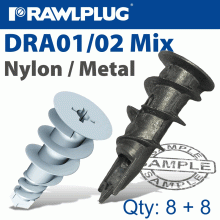 RAWLPLUG Self Drill Drywall Fixings Mixed Bag 8:8 X6 Nyl X6 Metal