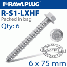 RAWLPLUG Concrete Screw Bolt 7.5X75Mm R-Lx Hex + Flange X6 -Bag