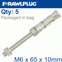 RAWLPLUG Projecting Bolt M6X65X10Mm X5 -Bag