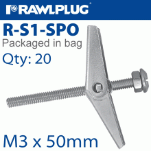 RAWLPLUG Spring Toggle+Screw M3X50Mm X20-Bag