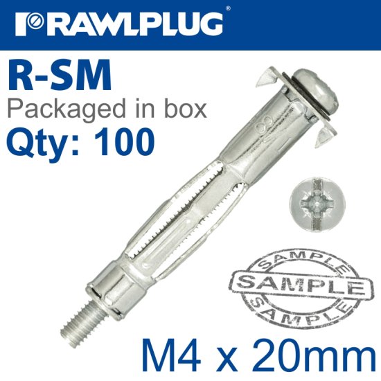 RAWLPLUG Interset Fixing For Drywall M4X20Mm X100-Box 8Mm Drill - Click Image to Close