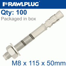RAWLPLUG Throughbolt M8X115X50Mm X100 -Box