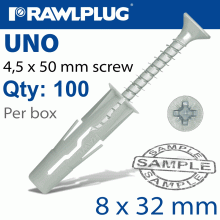 RAWLPLUG Universal Plug 8X32Mm + Screw 50Mm X100-Box