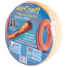 Air Craft Flex Air Hose Kit 10mm X 10m Orange W/Quick Coupler & Connector Yohko