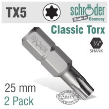Schroder Torx Tx5 Classic Bit 25mm 2cd