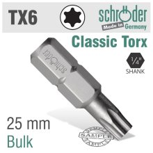 Schroder Torx Tx6 25mm Classic Bit Bulk