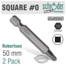 Schroder Screwdriver Bit Square Recess No.0 X 50mm 2pk