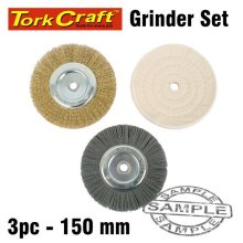 Tork Craft Bench Grinder Set 150mm 3pce 1 X Wire 1 X Buff 1 X Nylon Wheel