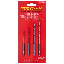 Tork Craft Hex Shank Drill Bit 4 Pce Set 2.5mm 3mm 4mm 5mm Tork Craft Hex Shank Drill Bit 4 Pce Set 2.5mm 3mm 4mm 5mm