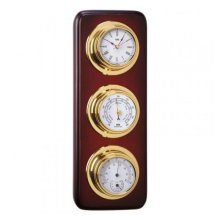 Anvi Barometer, Thermometer, Hygrometer, Clock - Brass, Dark Wood - Rectangular