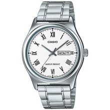 Casio Analog Stainless Steel DD Roman White Dial Watch - MTP-V006D-7BUDF